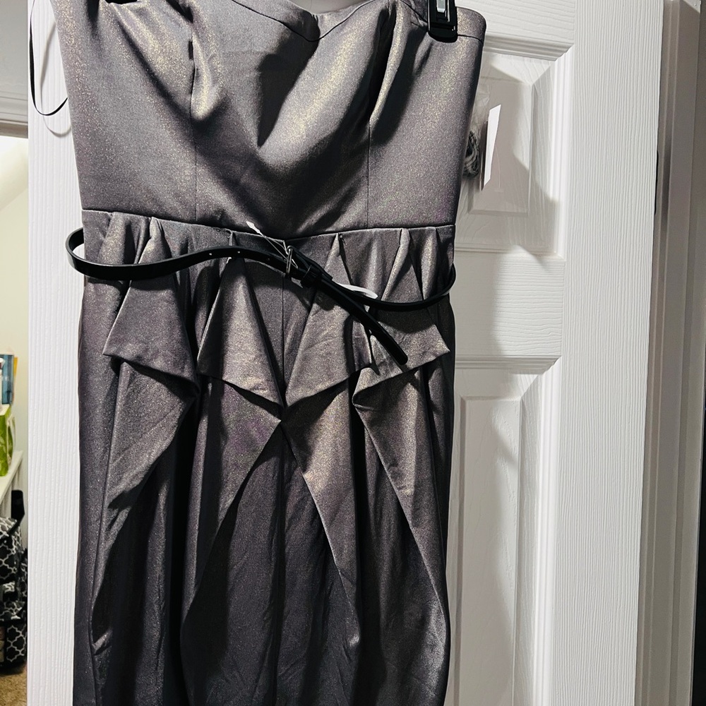 Jessica Simpson Strapless Shimmery gray Cocktail Dress with Belt